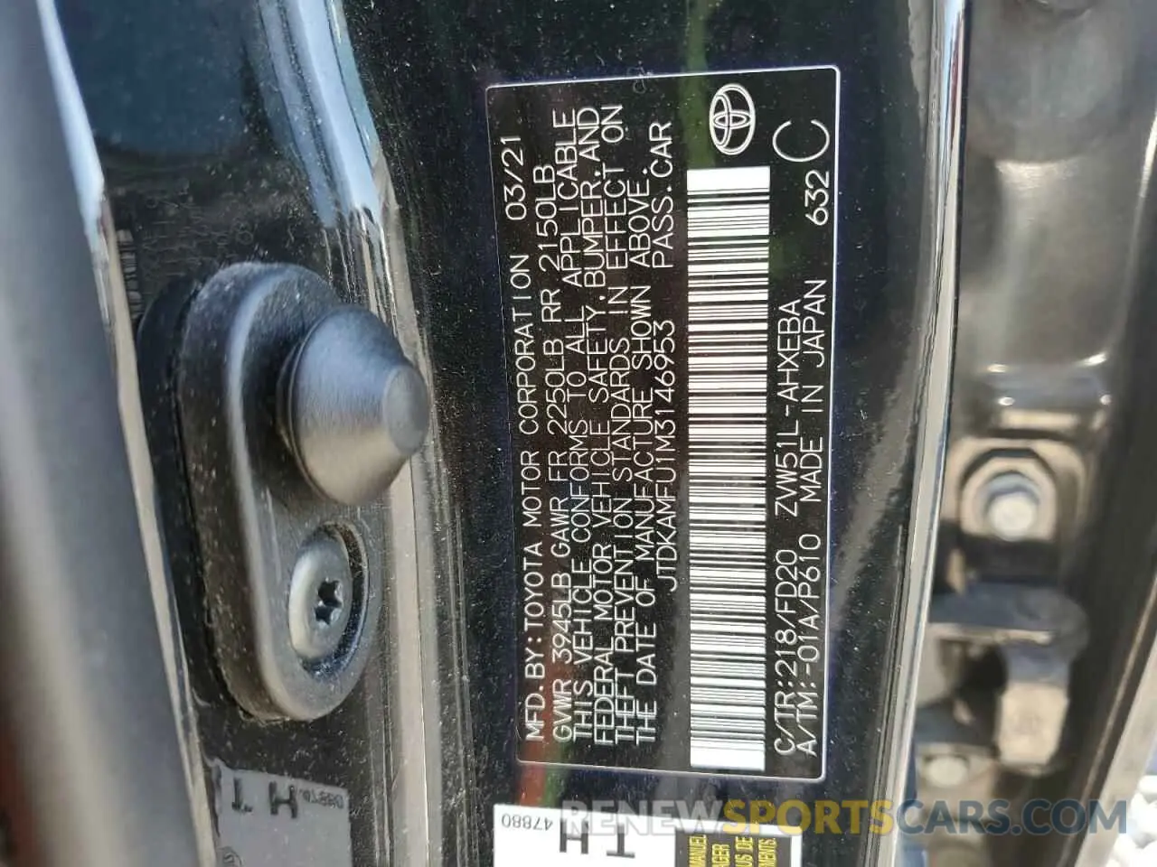 12 fotografías del automóvil dañado JTDKAMFU1M3146953 TOYOTA PRIUS 2021