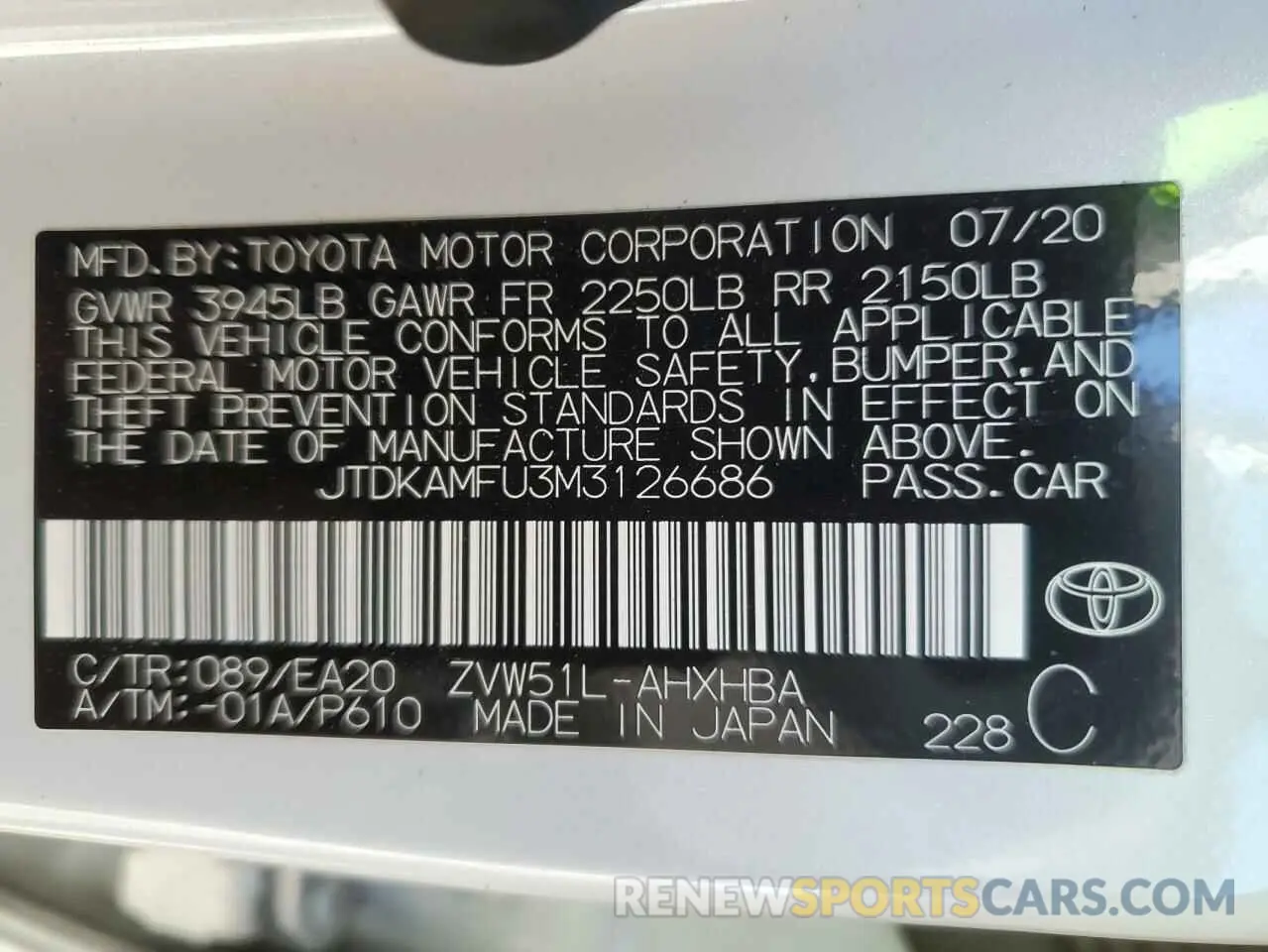 12 fotografías del automóvil dañado JTDKAMFU3M3126686 TOYOTA PRIUS 2021