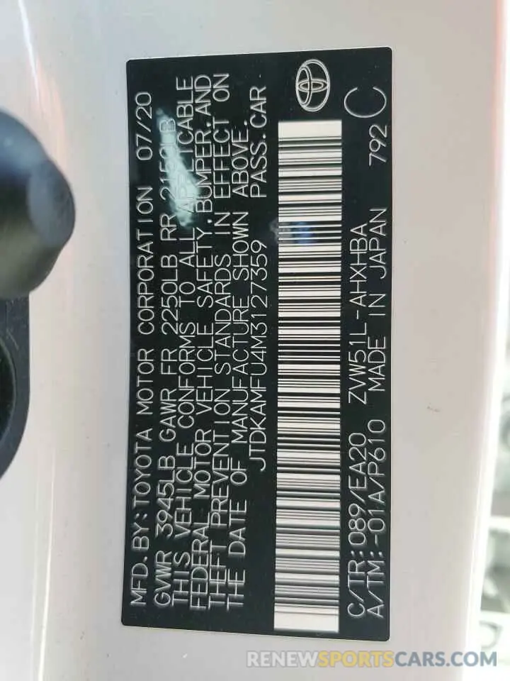 12 fotografías del automóvil dañado JTDKAMFU4M3127359 TOYOTA PRIUS 2021
