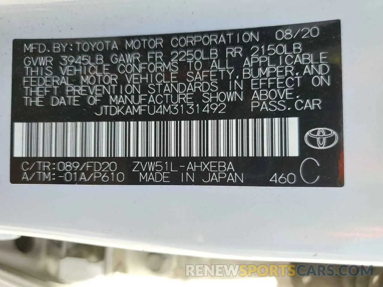 13 fotografías del automóvil dañado JTDKAMFU4M3131492 TOYOTA PRIUS 2021