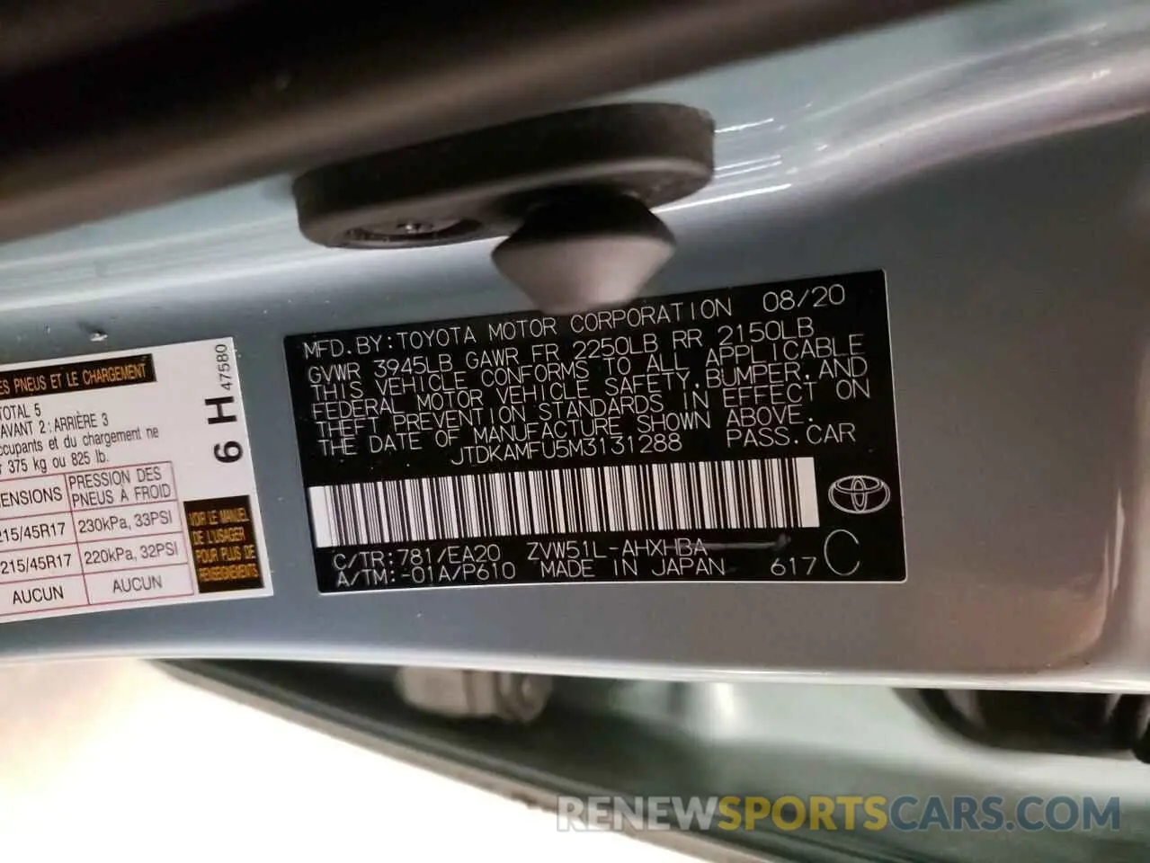 13 fotografías del automóvil dañado JTDKAMFU5M3131288 TOYOTA PRIUS 2021