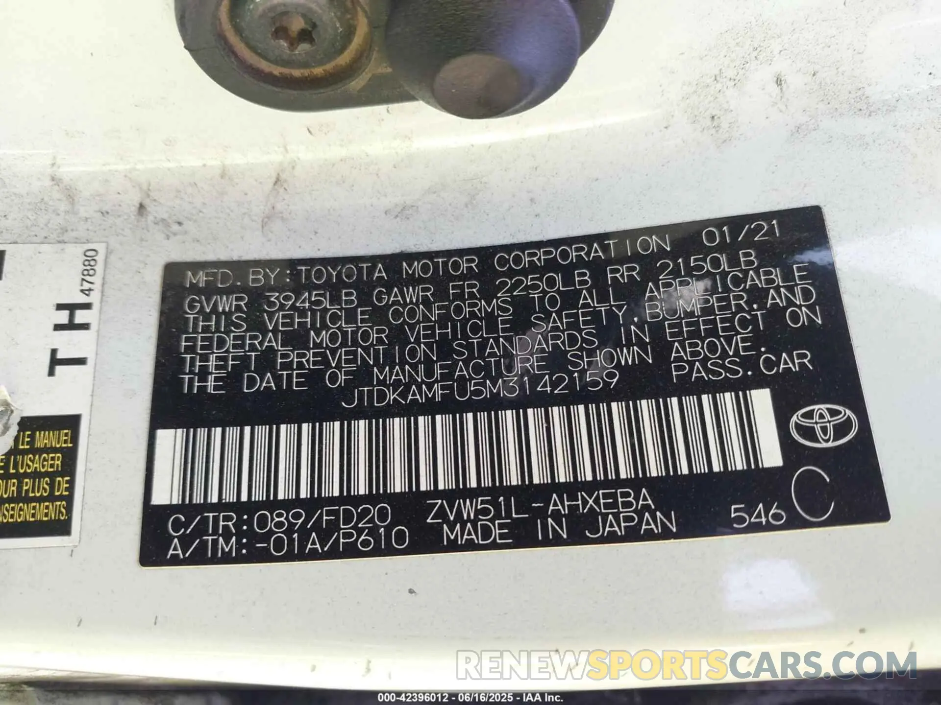 9 fotografías del automóvil dañado JTDKAMFU5M3142159 TOYOTA PRIUS 2021