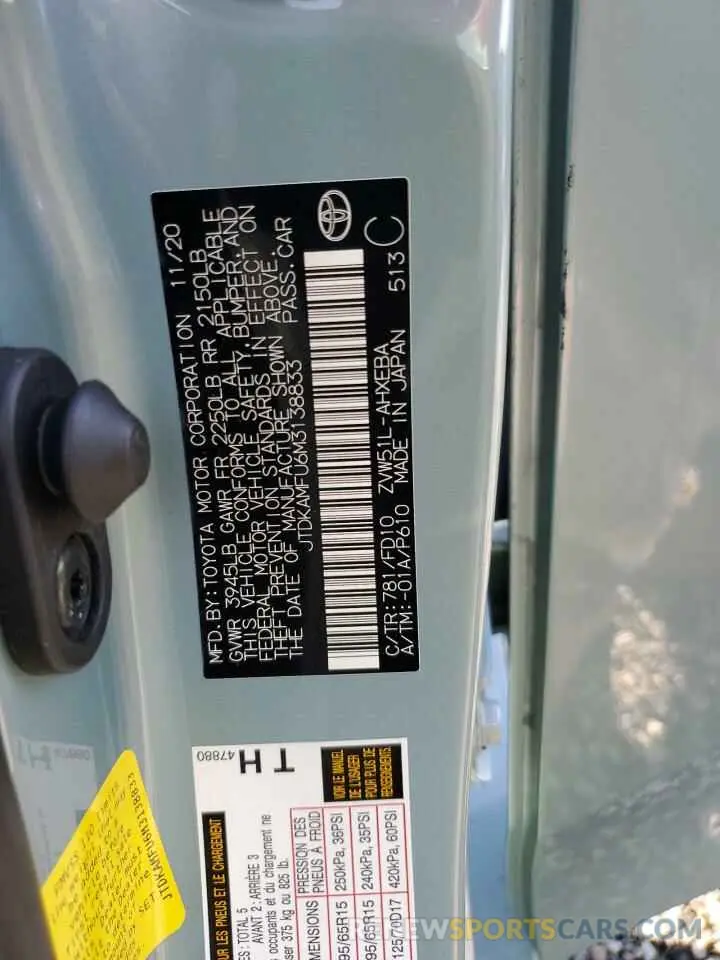 13 fotografías del automóvil dañado JTDKAMFU6M3138833 TOYOTA PRIUS 2021