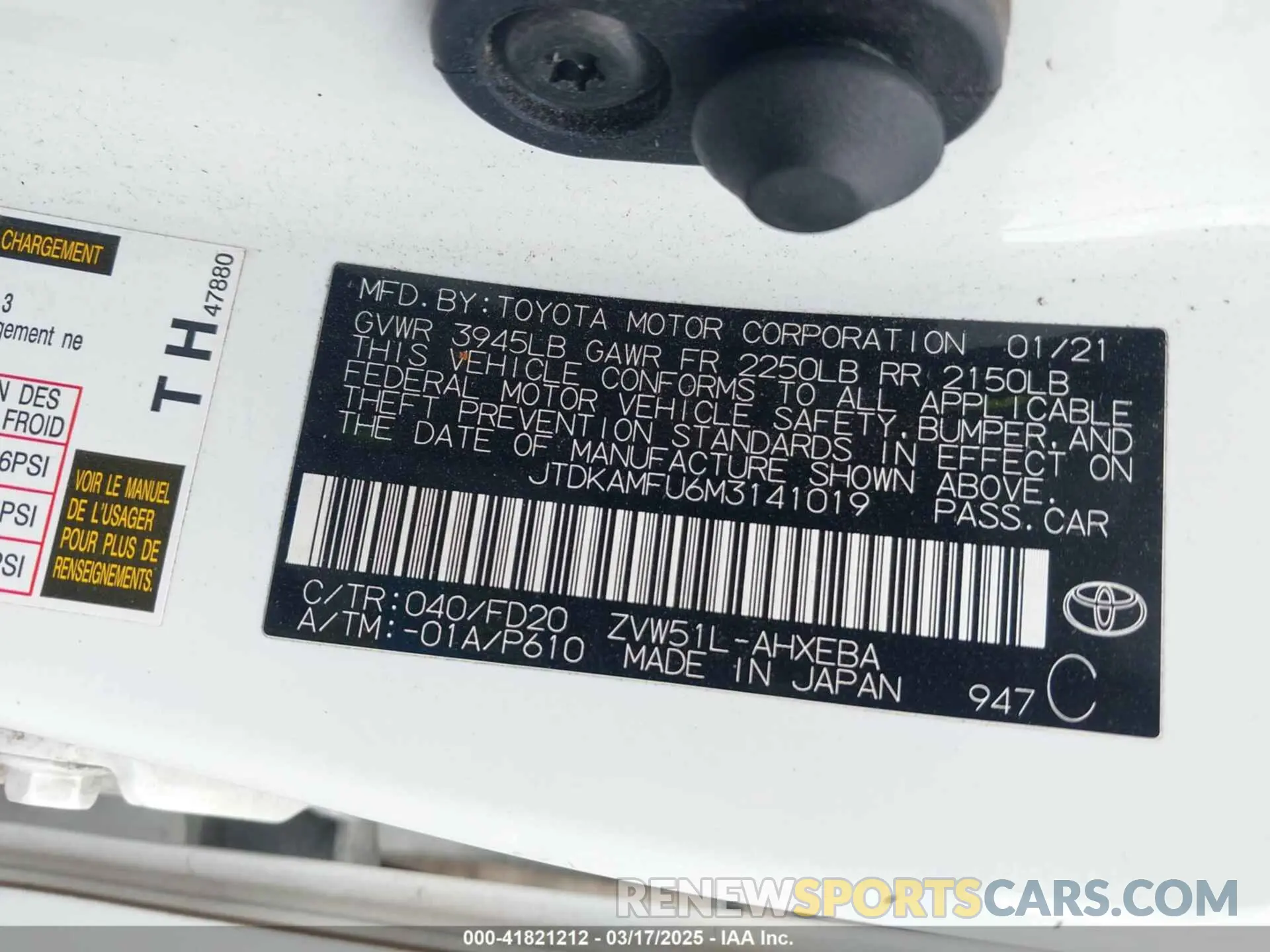 9 fotografías del automóvil dañado JTDKAMFU6M3141019 TOYOTA PRIUS 2021