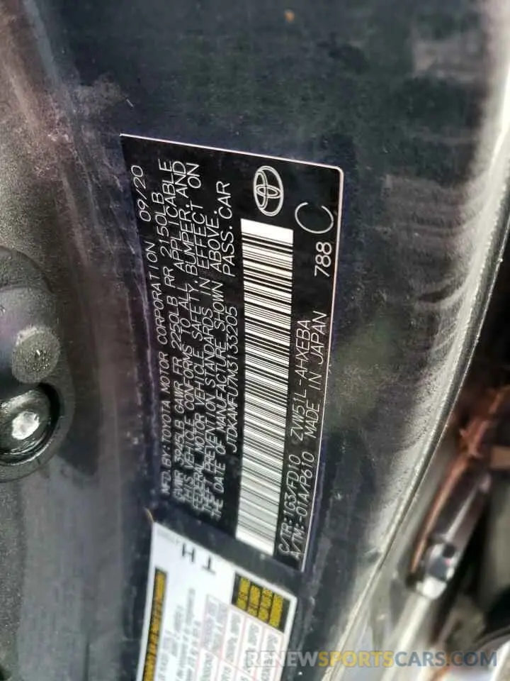 10 fotografías del automóvil dañado JTDKAMFU7M3133205 TOYOTA PRIUS 2021