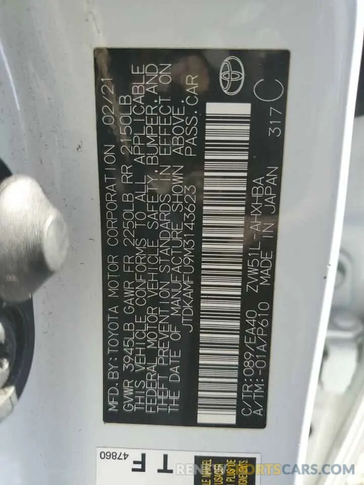 14 fotografías del automóvil dañado JTDKAMFU9M3143623 TOYOTA PRIUS 2021