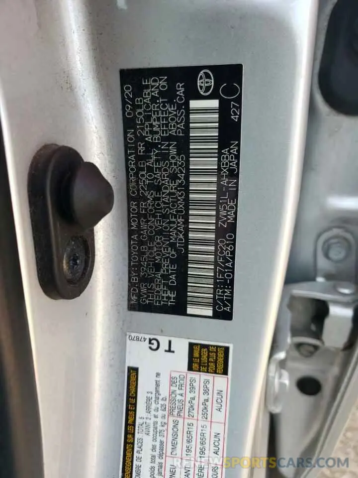 12 fotografías del automóvil dañado JTDKAMFUXM3134235 TOYOTA PRIUS 2021
