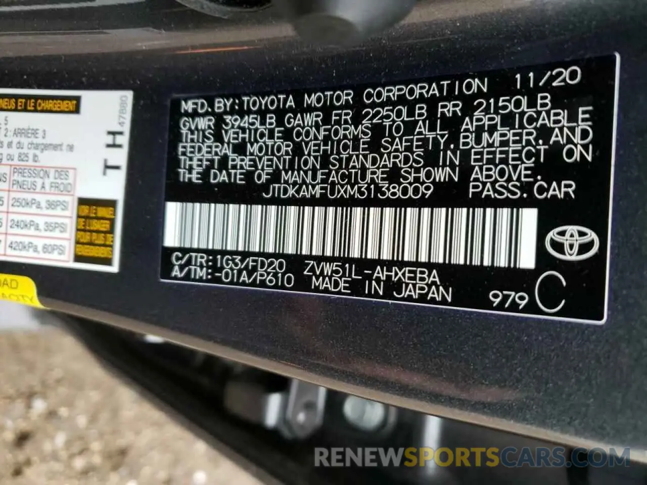10 fotografías del automóvil dañado JTDKAMFUXM3138009 TOYOTA PRIUS 2021