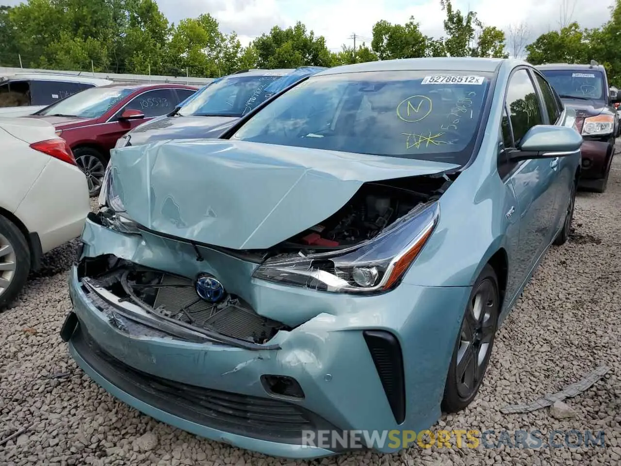 2 fotografías del automóvil dañado JTDKAMFUXM3139466 TOYOTA PRIUS 2021