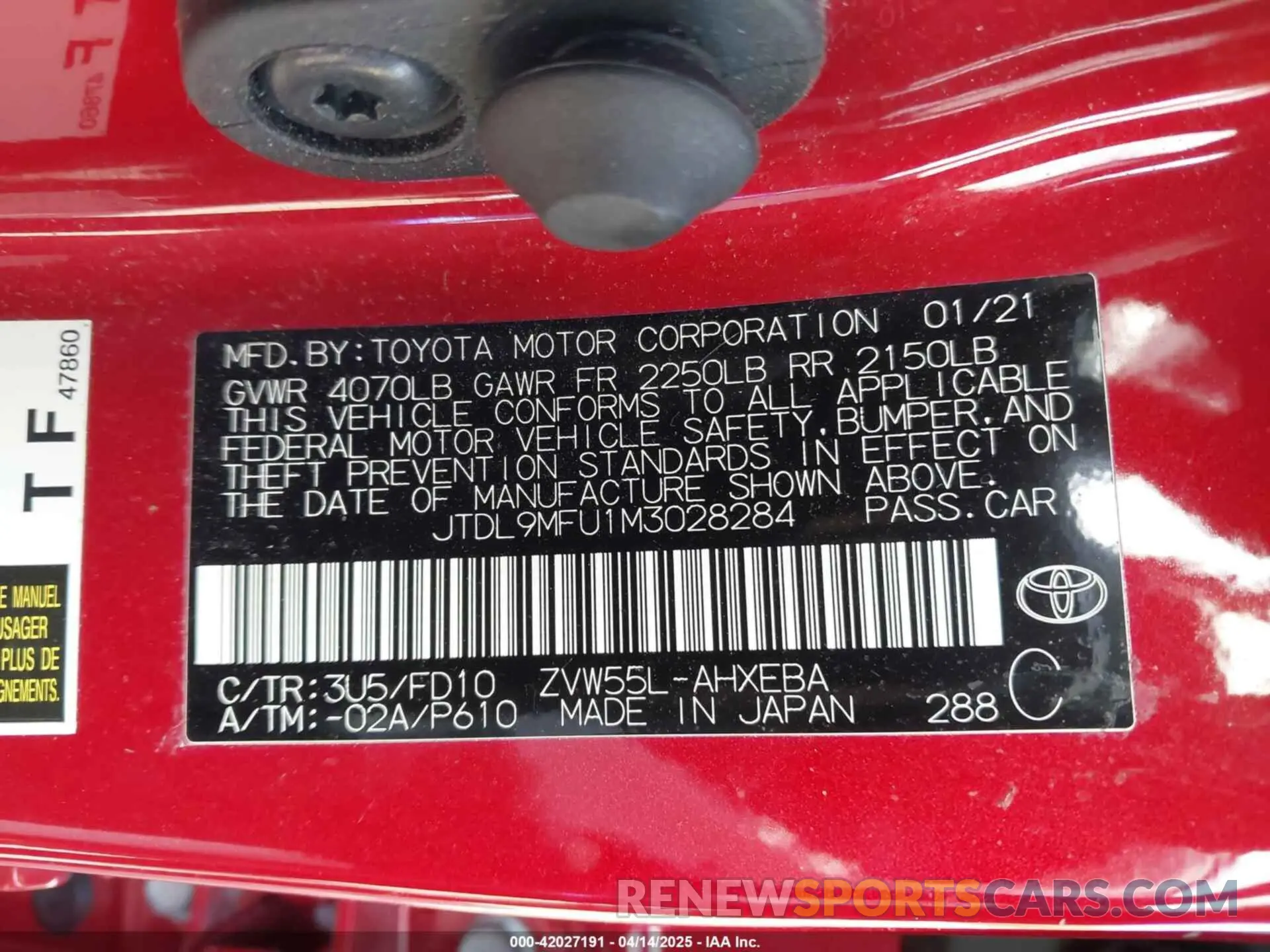 9 fotografías del automóvil dañado JTDL9MFU1M3028284 TOYOTA PRIUS 2021