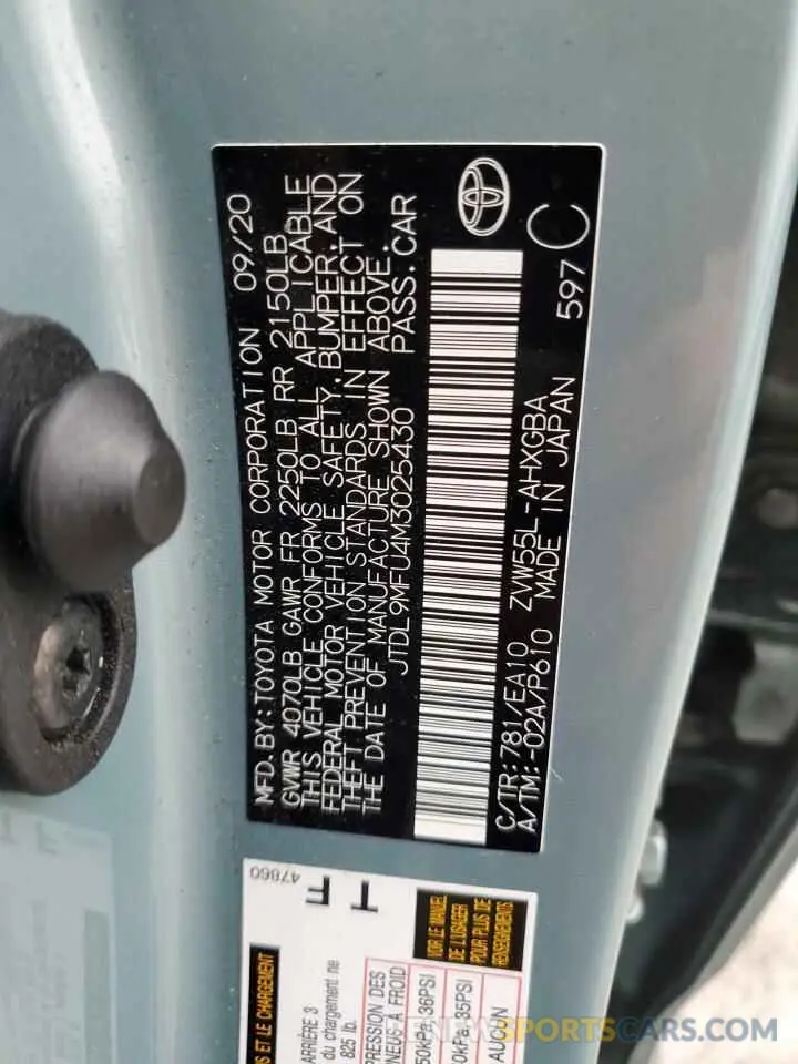 12 fotografías del automóvil dañado JTDL9MFU4M3025430 TOYOTA PRIUS 2021