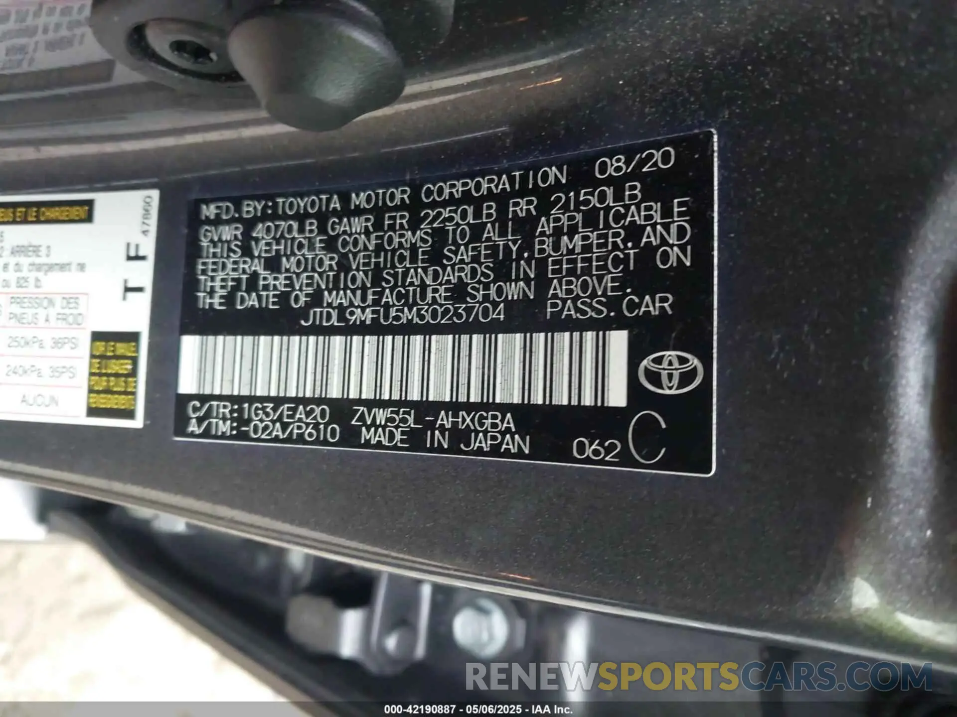 9 fotografías del automóvil dañado JTDL9MFU5M3023704 TOYOTA PRIUS 2021