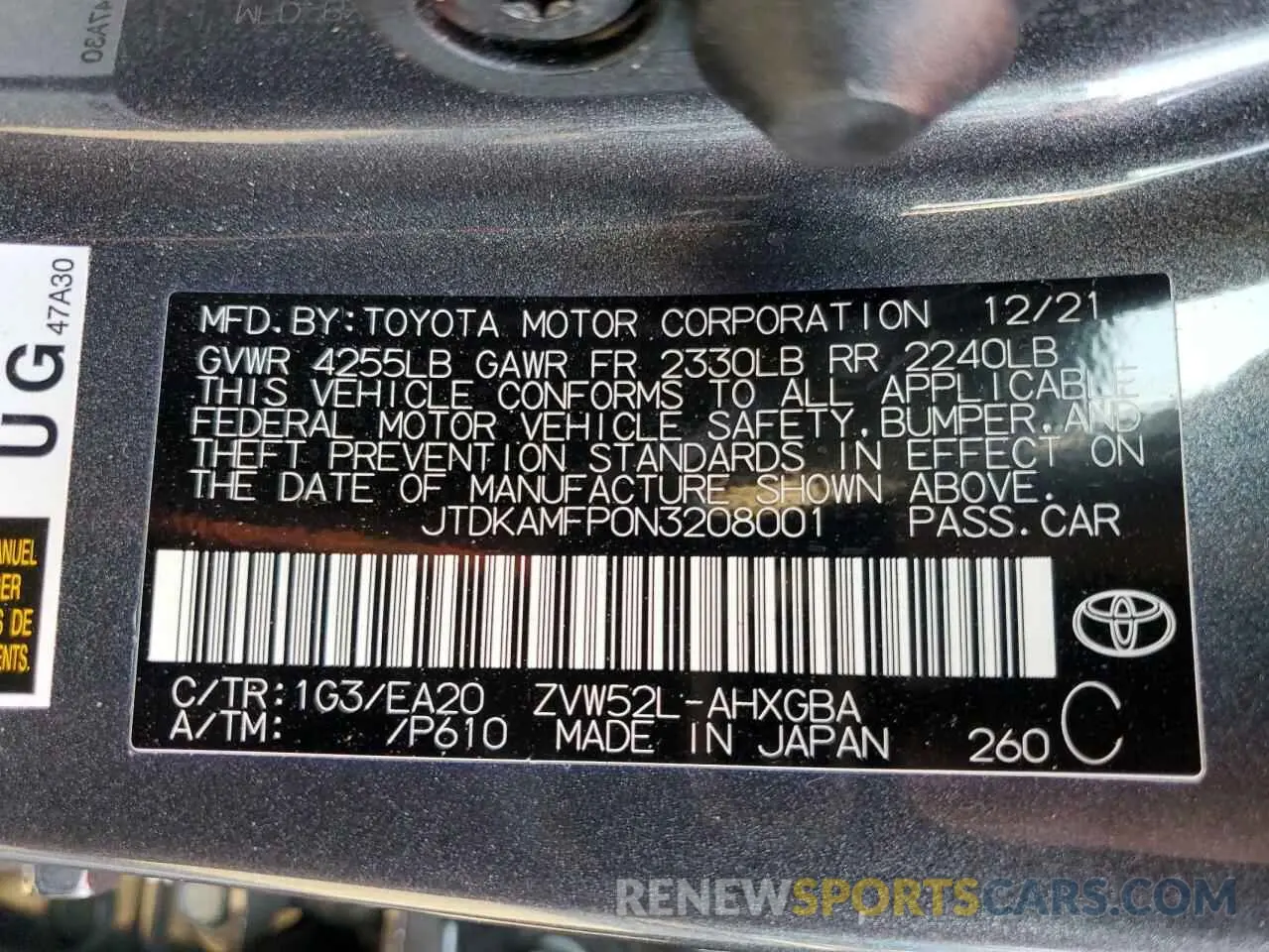 13 fotografías del automóvil dañado JTDKAMFP0N3208001 TOYOTA PRIUS 2022
