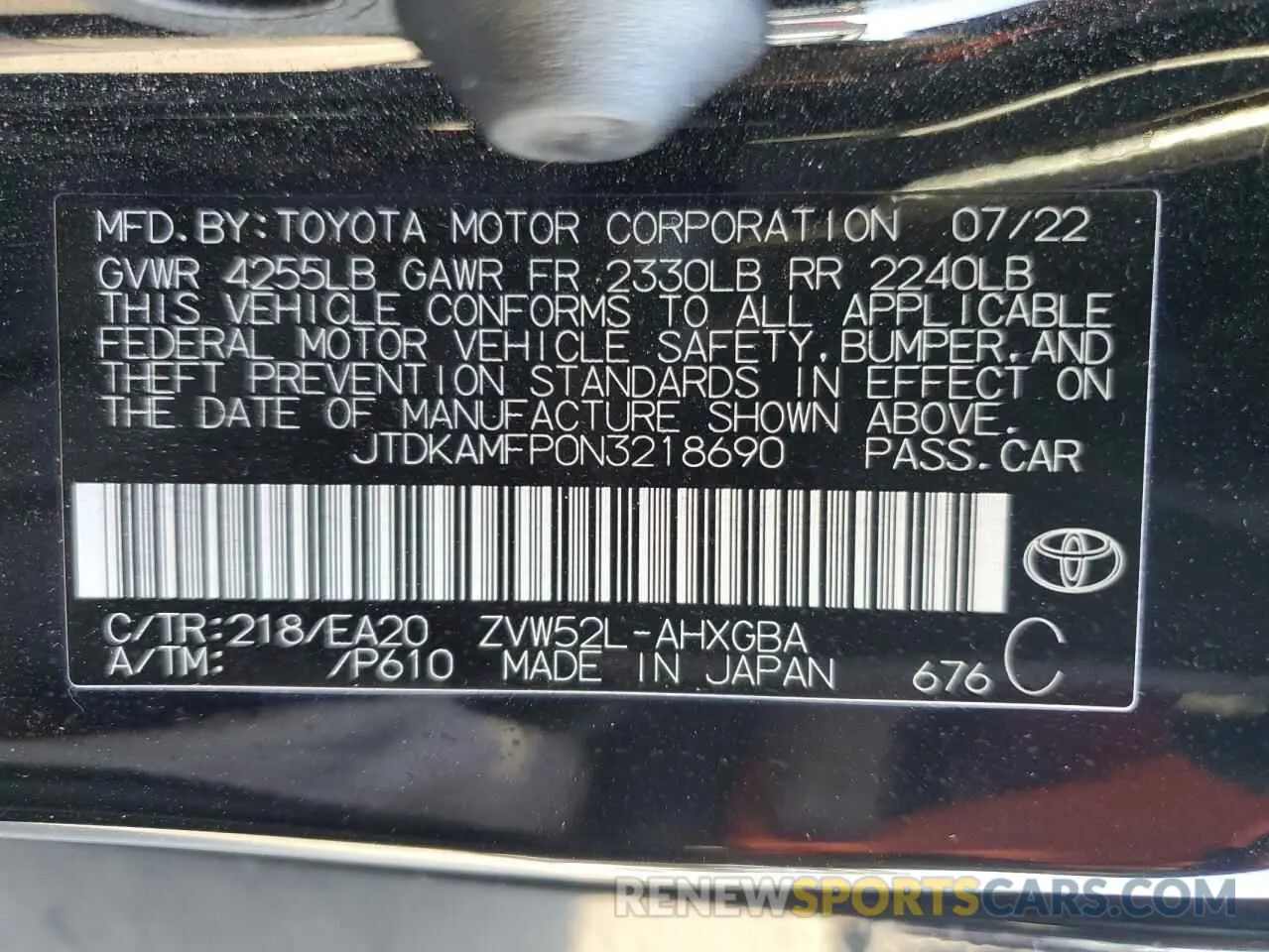 12 fotografías del automóvil dañado JTDKAMFP0N3218690 TOYOTA PRIUS 2022