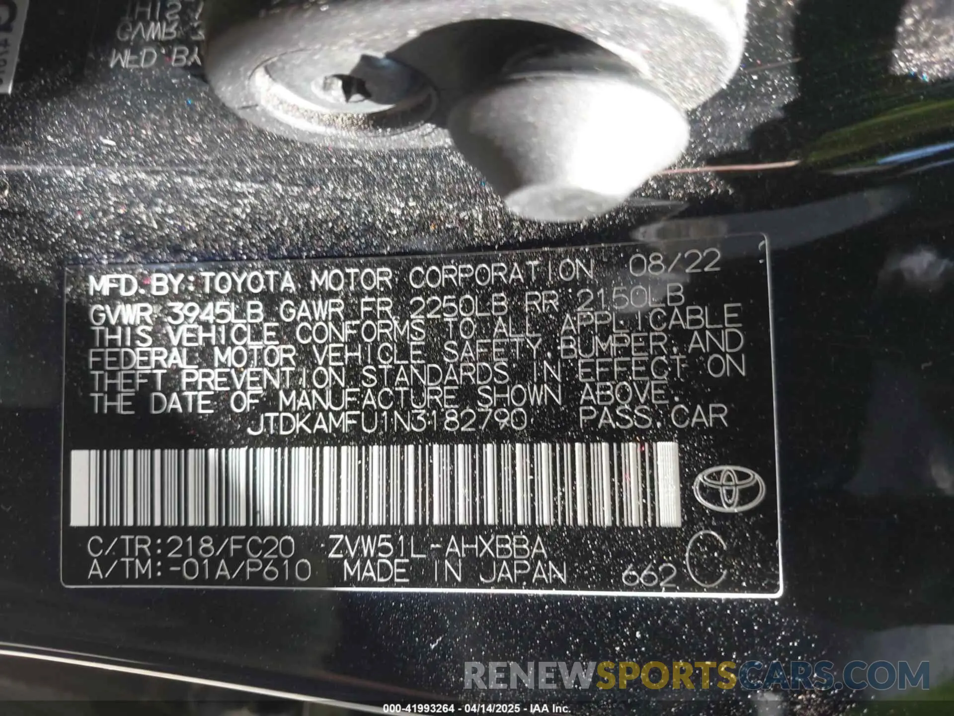 9 fotografías del automóvil dañado JTDKAMFU1N3182790 TOYOTA PRIUS 2022