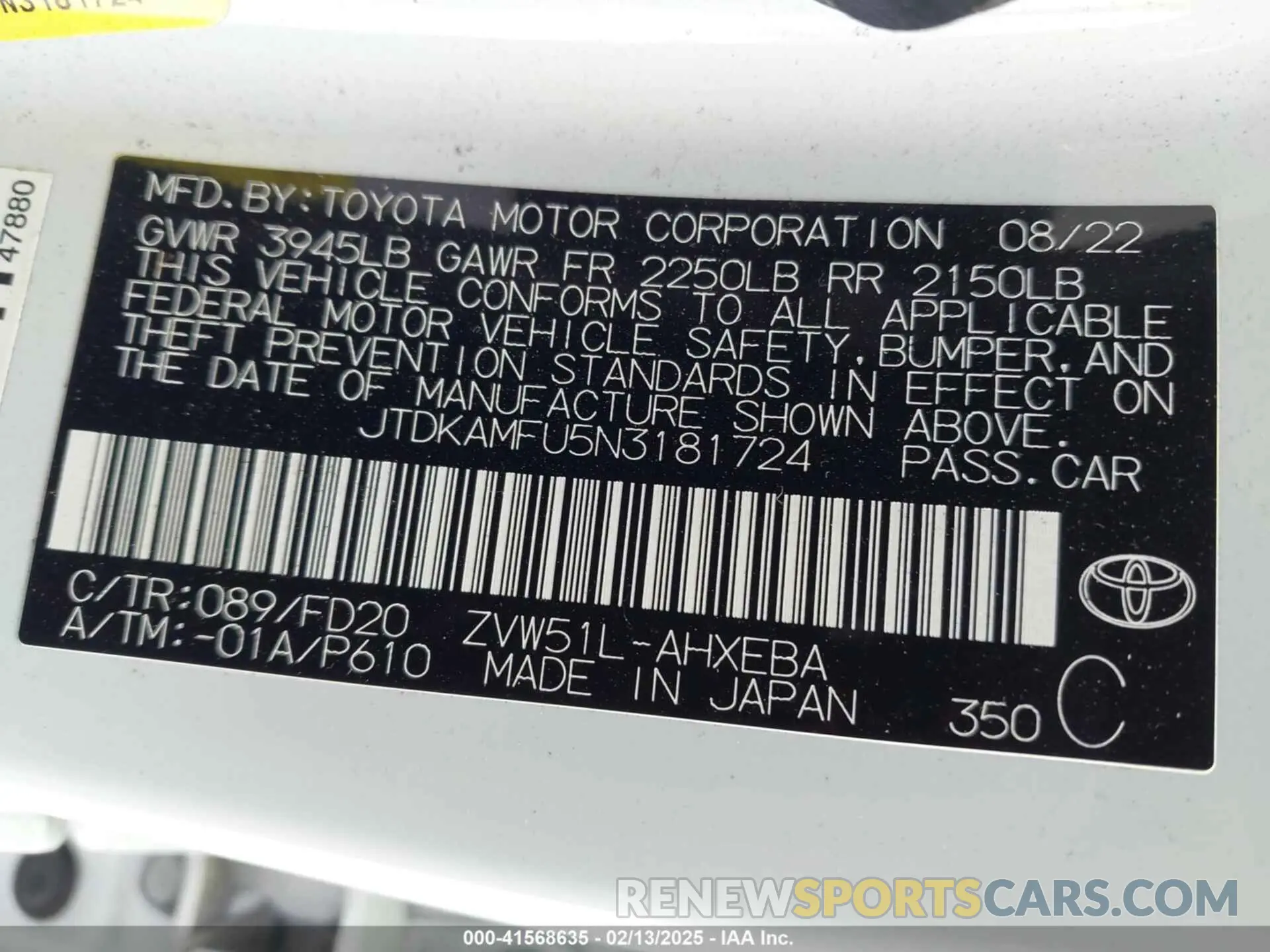 9 fotografías del automóvil dañado JTDKAMFU5N3181724 TOYOTA PRIUS 2022