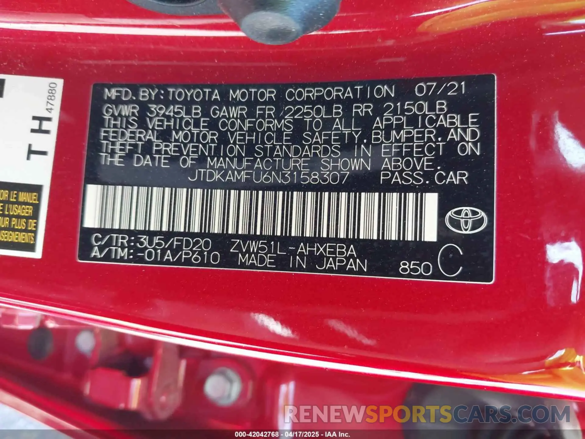 9 fotografías del automóvil dañado JTDKAMFU6N3158307 TOYOTA PRIUS 2022