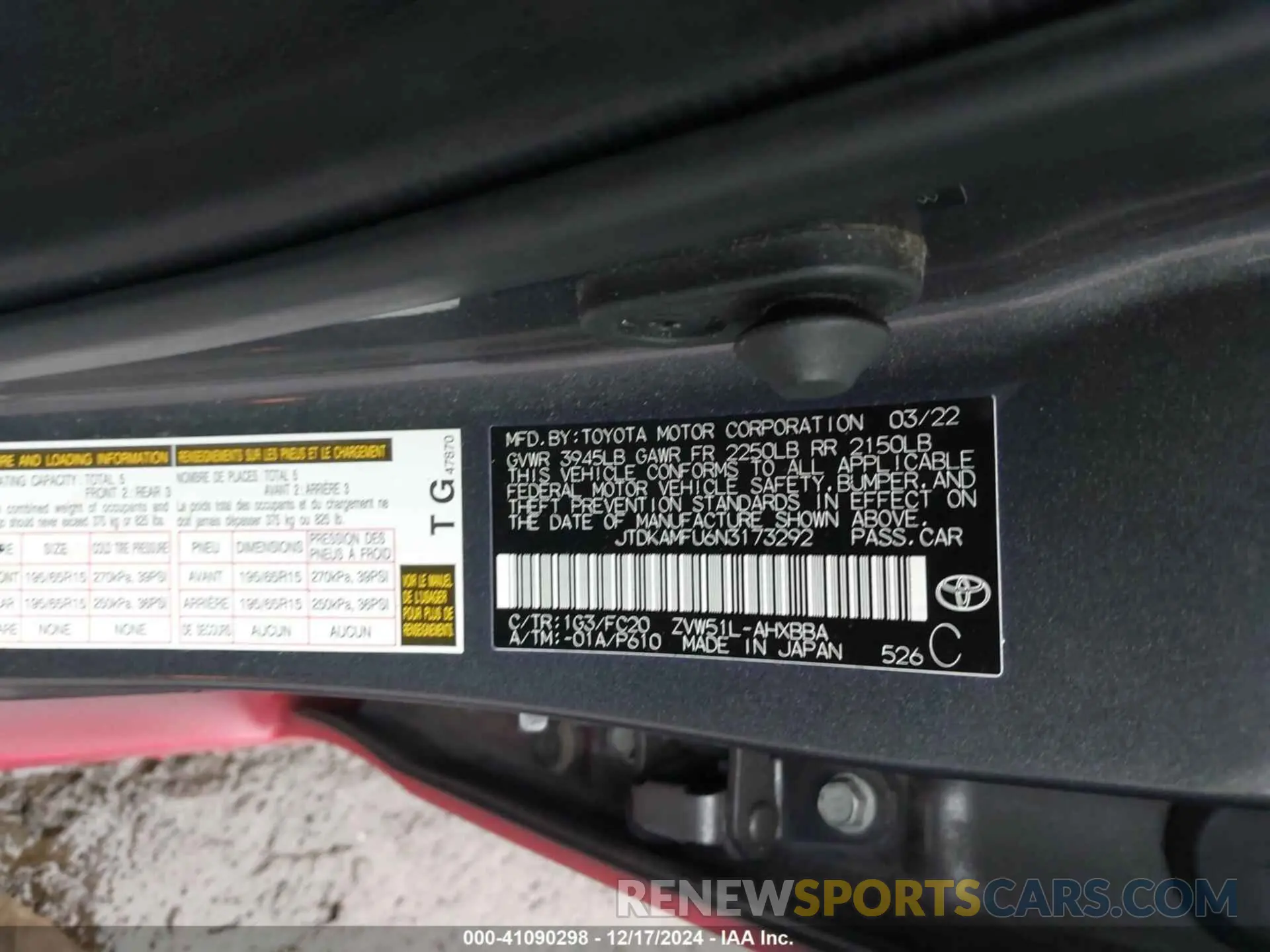 9 fotografías del automóvil dañado JTDKAMFU6N3173292 TOYOTA PRIUS 2022