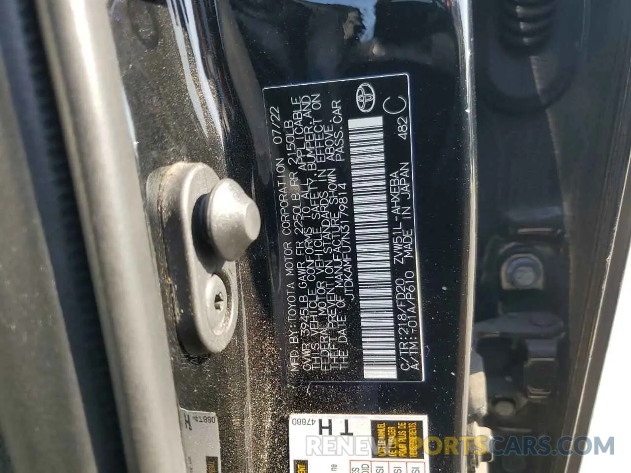 12 fotografías del automóvil dañado JTDKAMFU7N3179814 TOYOTA PRIUS 2022
