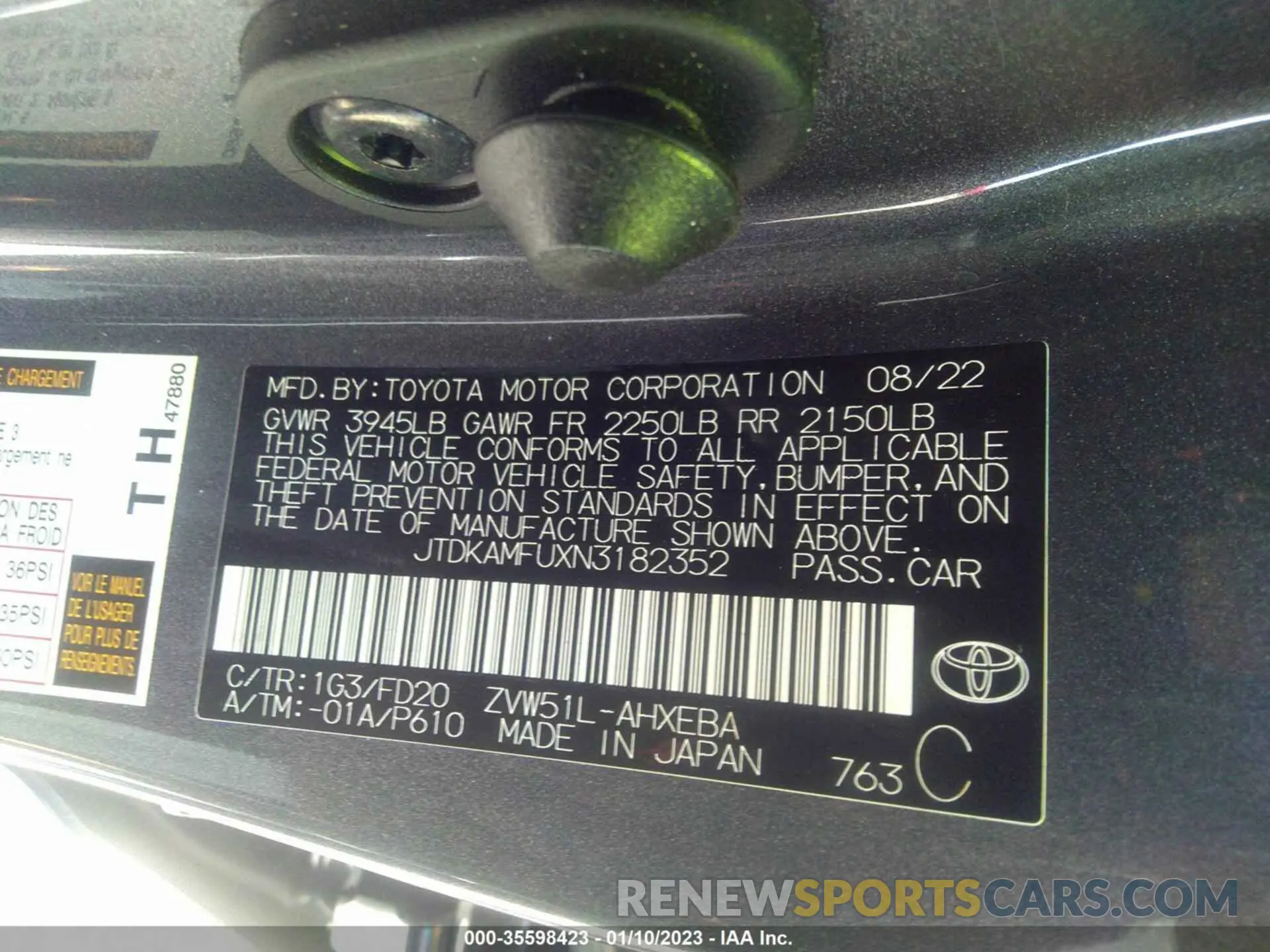 9 fotografías del automóvil dañado JTDKAMFUXN3182352 TOYOTA PRIUS 2022