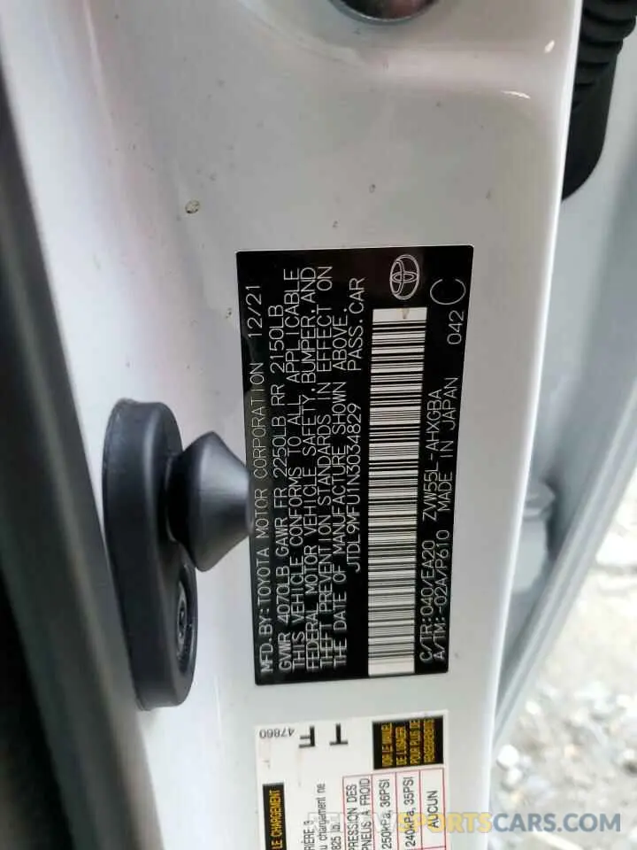 12 fotografías del automóvil dañado JTDL9MFU1N3034829 TOYOTA PRIUS 2022