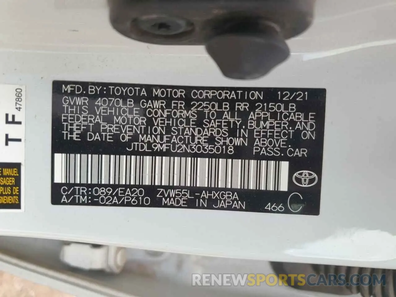 12 fotografías del automóvil dañado JTDL9MFU2N3035018 TOYOTA PRIUS 2022