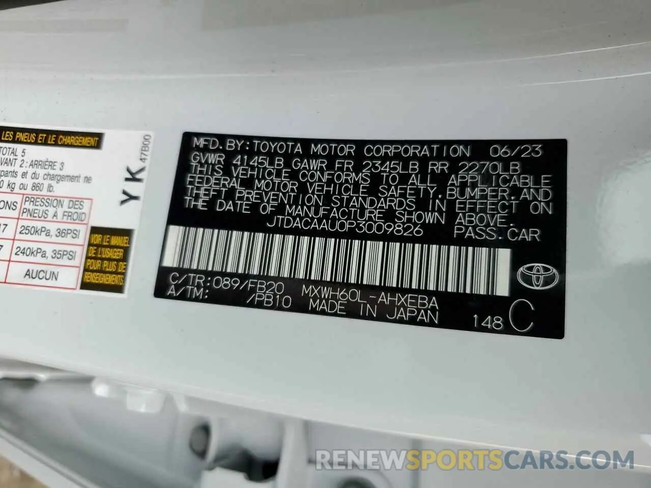 12 fotografías del automóvil dañado JTDACAAU0P3009826 TOYOTA PRIUS 2023