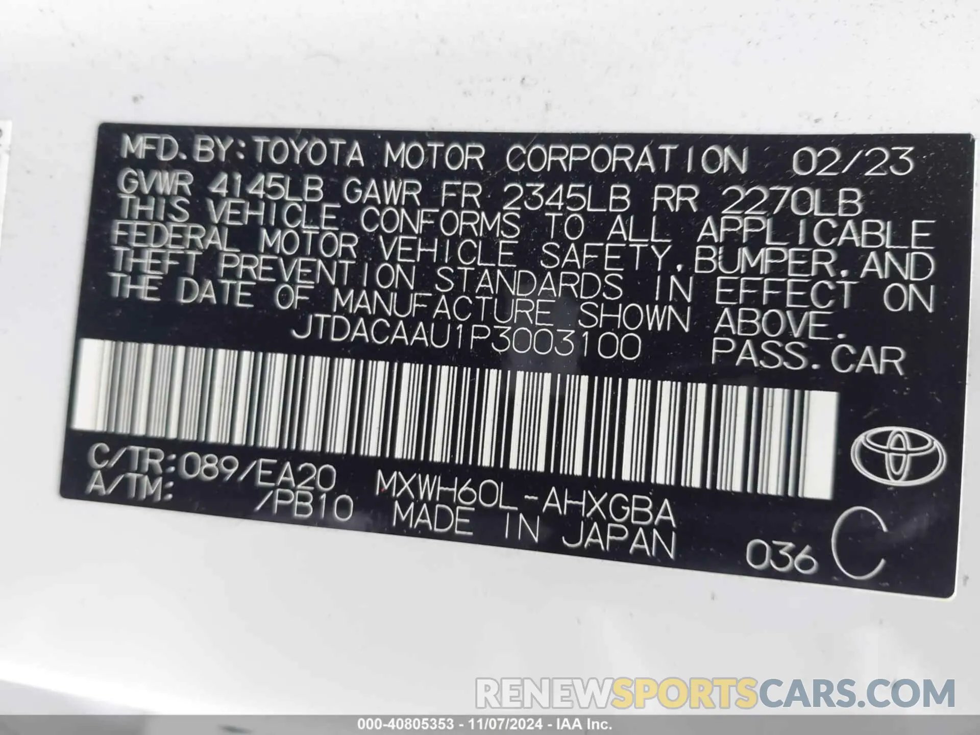 9 fotografías del automóvil dañado JTDACAAU1P3003100 TOYOTA PRIUS 2023