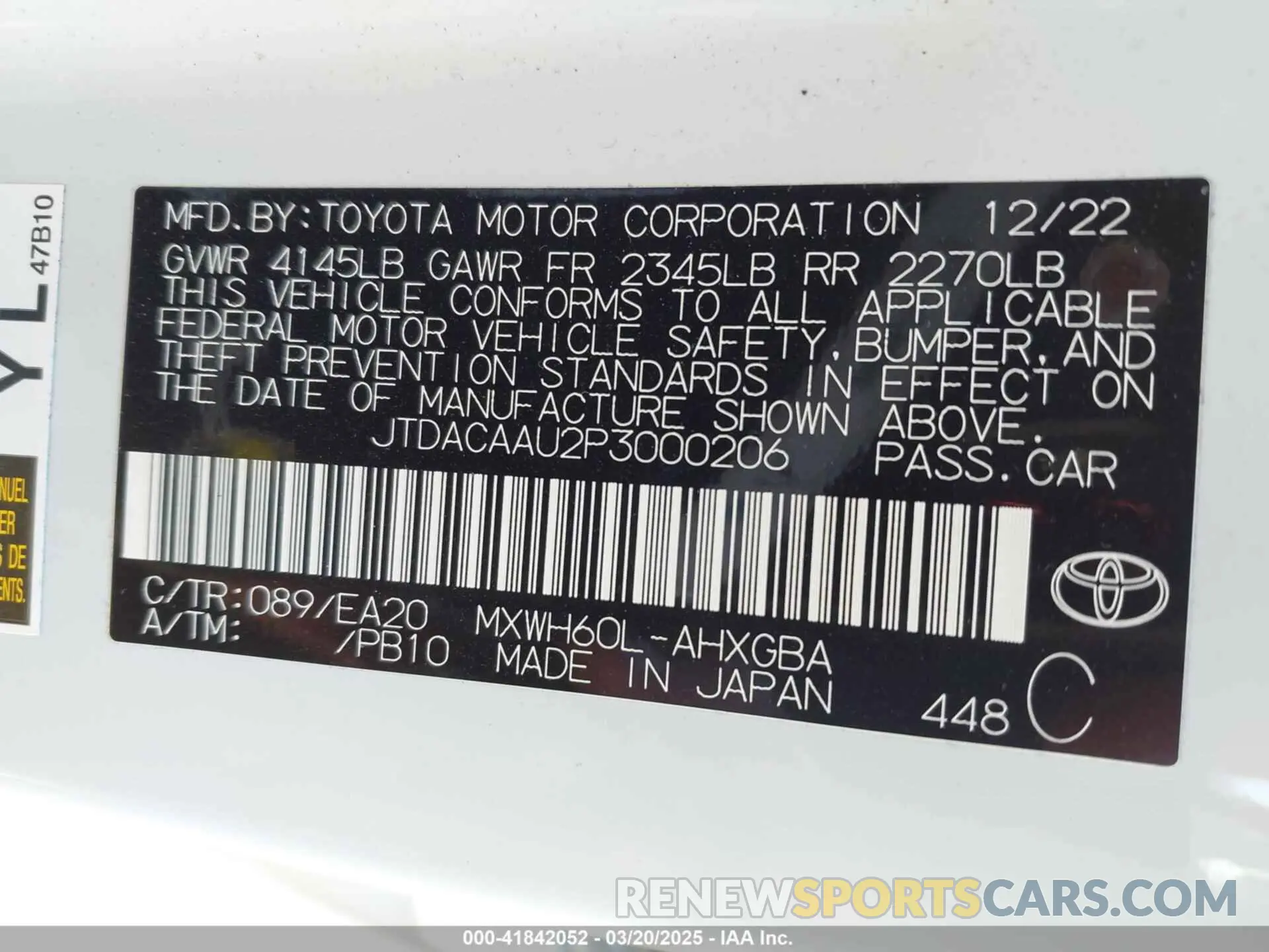 9 fotografías del automóvil dañado JTDACAAU2P3000206 TOYOTA PRIUS 2023