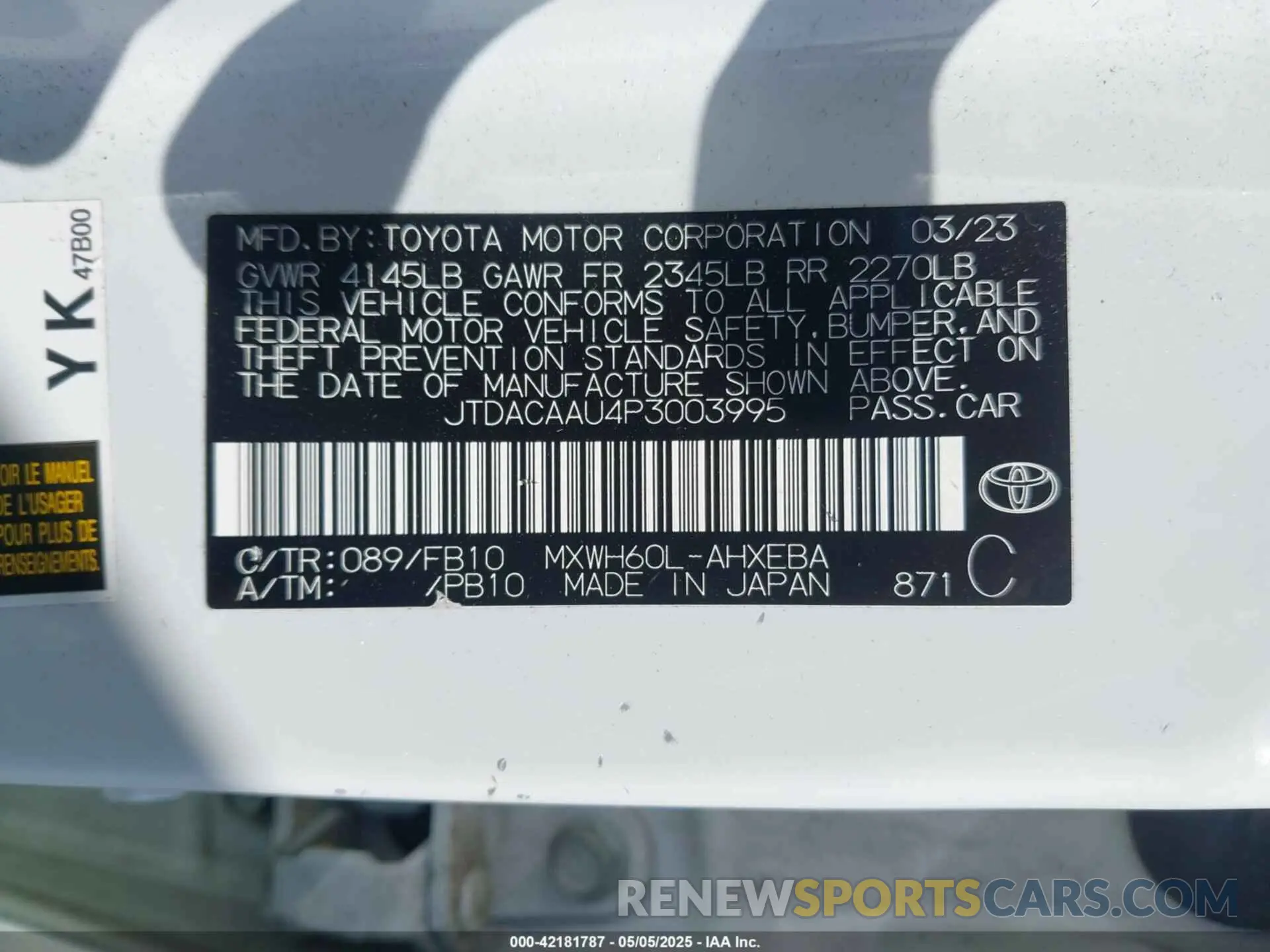 9 fotografías del automóvil dañado JTDACAAU4P3003995 TOYOTA PRIUS 2023