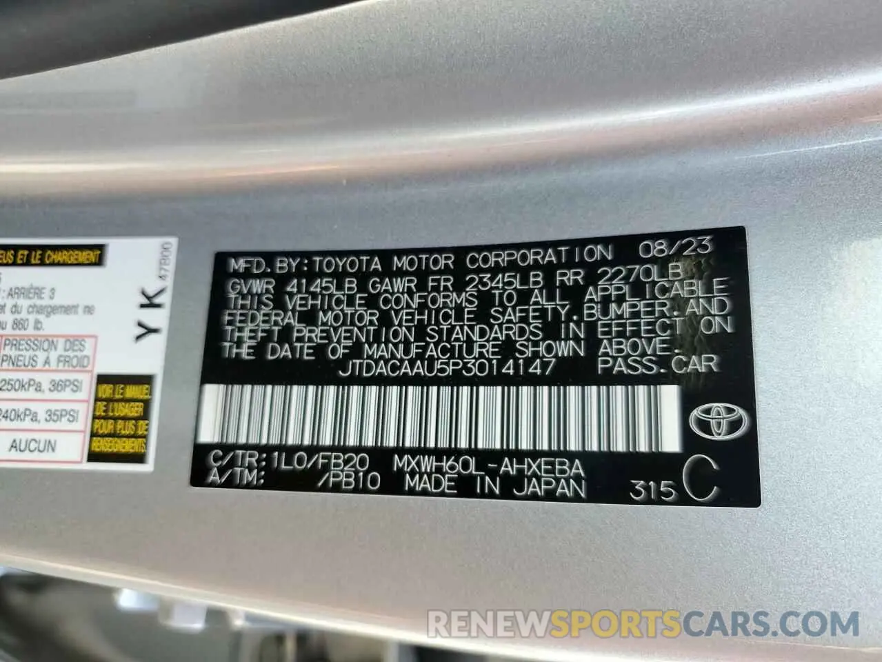 12 fotografías del automóvil dañado JTDACAAU5P3014147 TOYOTA PRIUS 2023