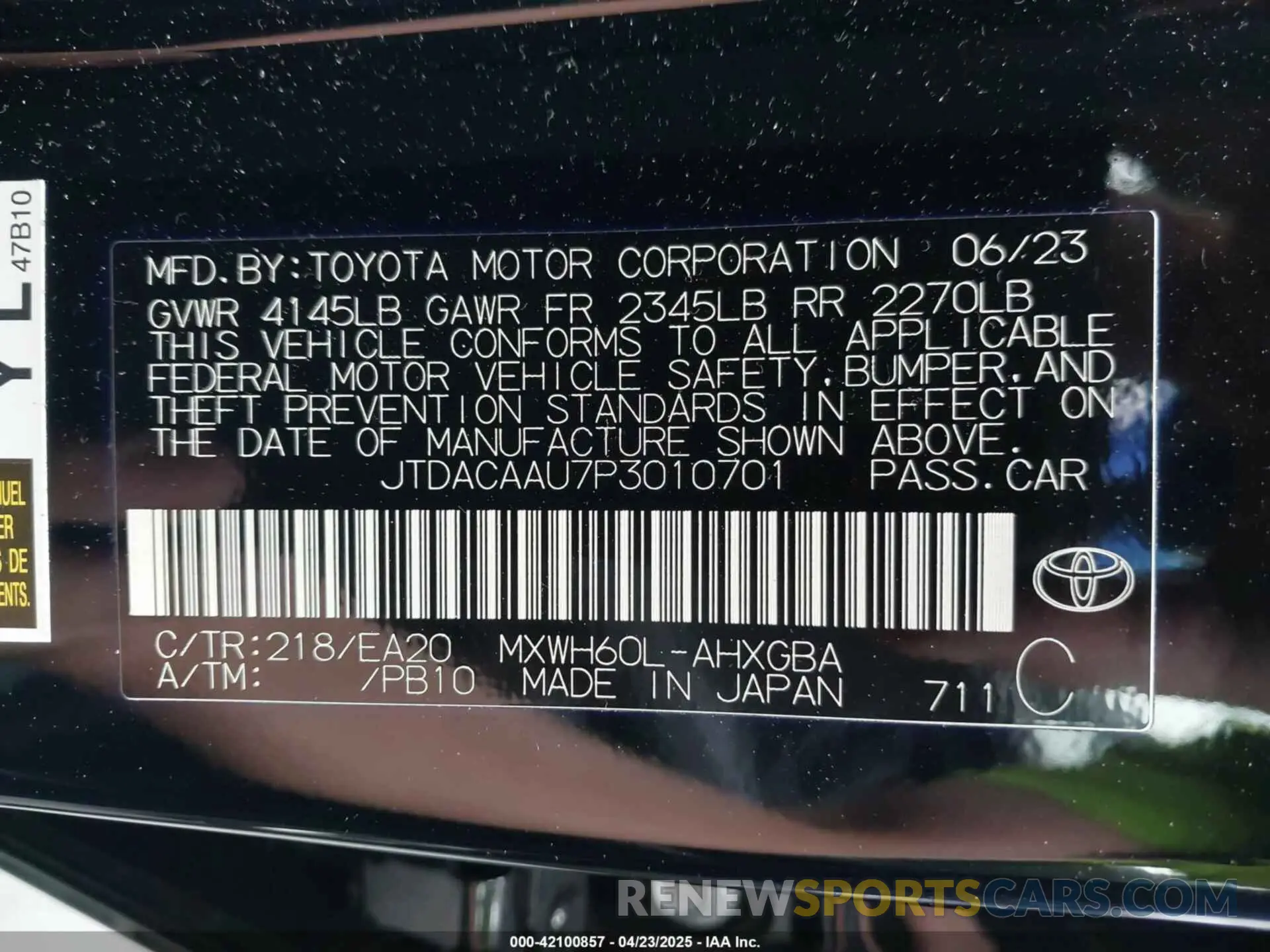 9 fotografías del automóvil dañado JTDACAAU7P3010701 TOYOTA PRIUS 2023