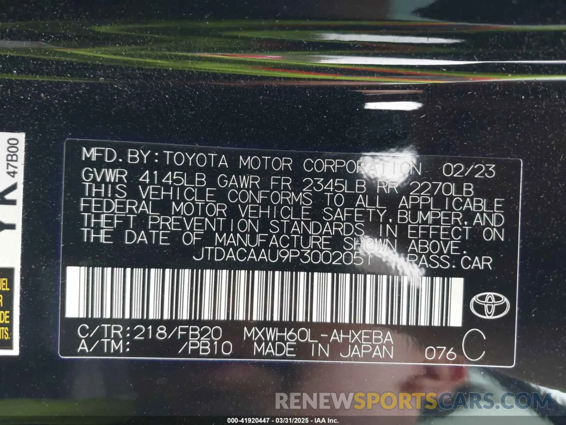 9 fotografías del automóvil dañado JTDACAAU9P3002051 TOYOTA PRIUS 2023