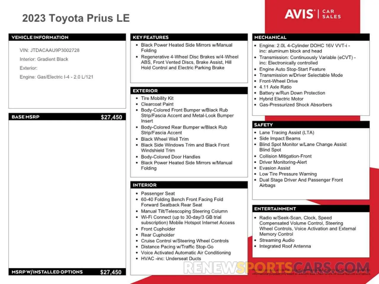 12 fotografías del automóvil dañado JTDACAAU9P3002728 TOYOTA PRIUS 2023