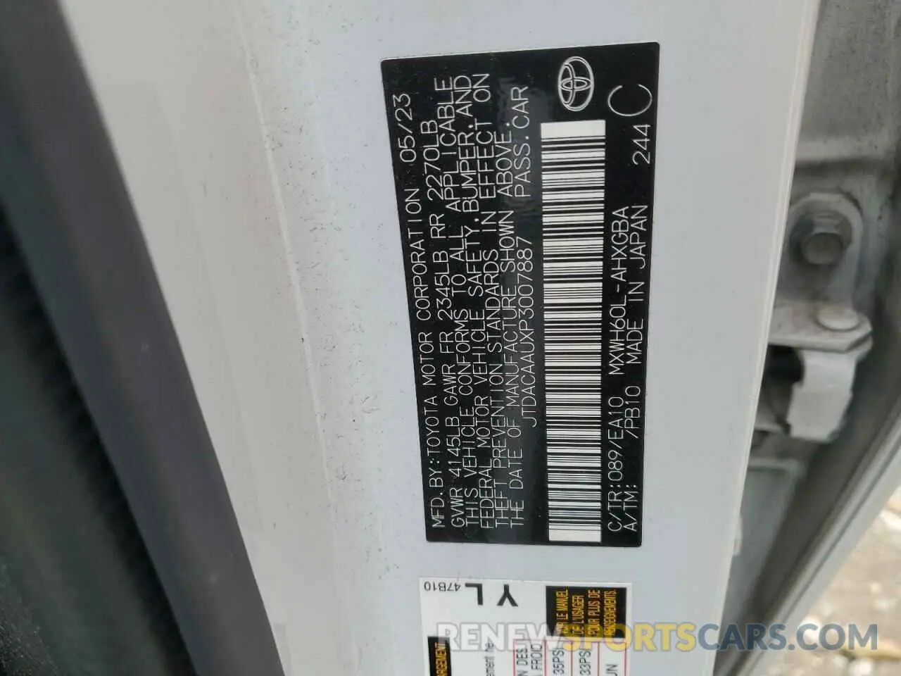 12 fotografías del automóvil dañado JTDACAAUXP3007887 TOYOTA PRIUS 2023