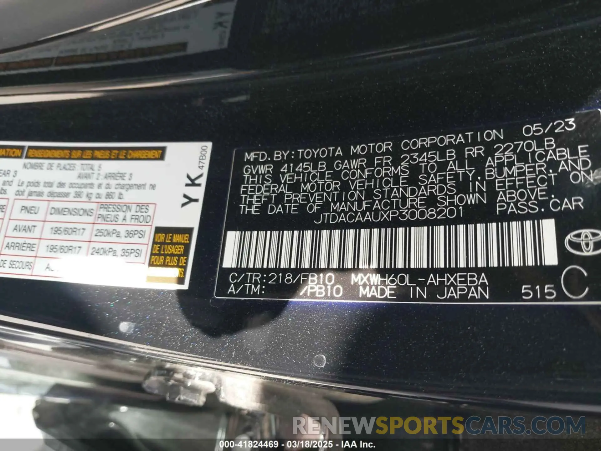 9 fotografías del automóvil dañado JTDACAAUXP3008201 TOYOTA PRIUS 2023