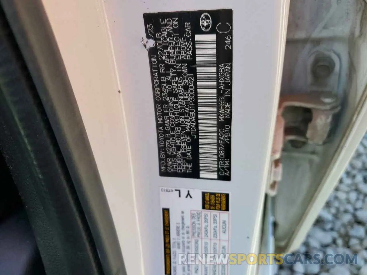 12 fotografías del automóvil dañado JTDADABU1P3000421 TOYOTA PRIUS 2023