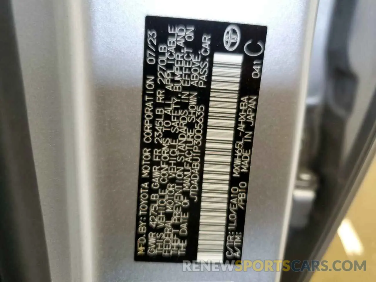 12 fotografías del automóvil dañado JTDADABU1P3005635 TOYOTA PRIUS 2023
