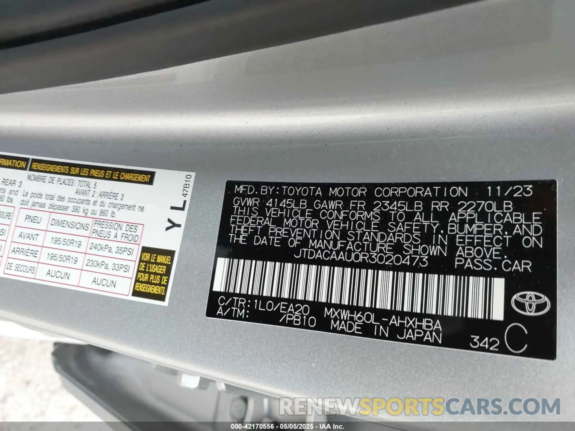 9 fotografías del automóvil dañado JTDACAAU0R3020473 TOYOTA PRIUS 2024