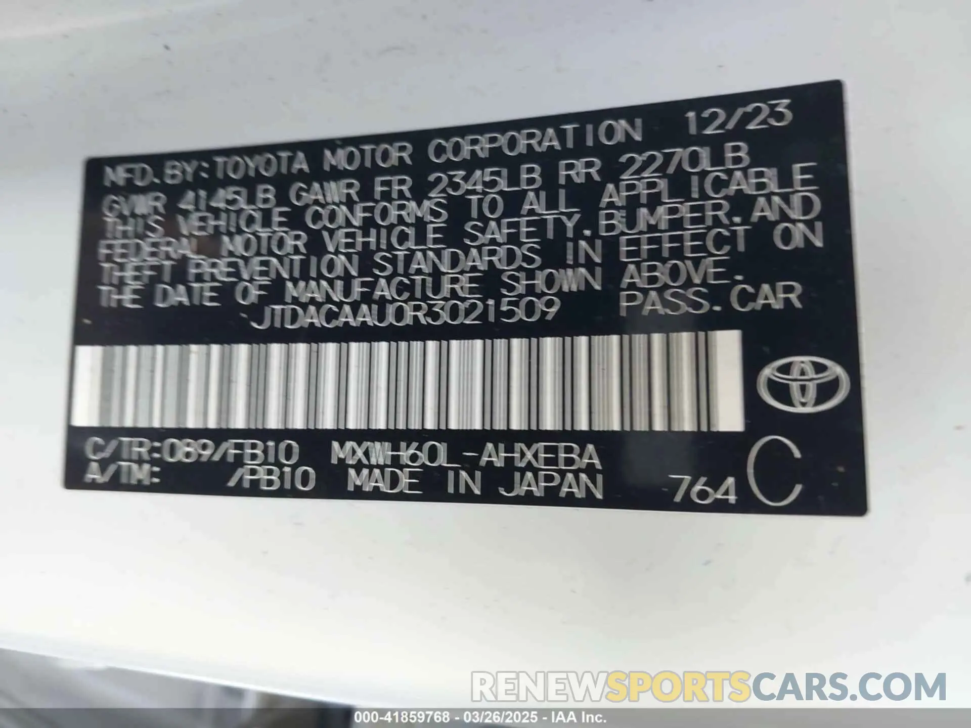 9 fotografías del automóvil dañado JTDACAAU0R3021509 TOYOTA PRIUS 2024