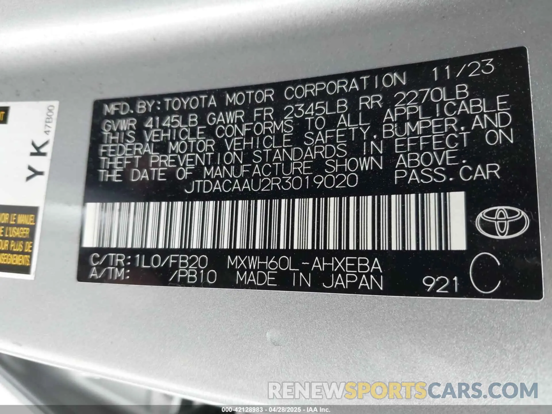 9 fotografías del automóvil dañado JTDACAAU2R3019020 TOYOTA PRIUS 2024