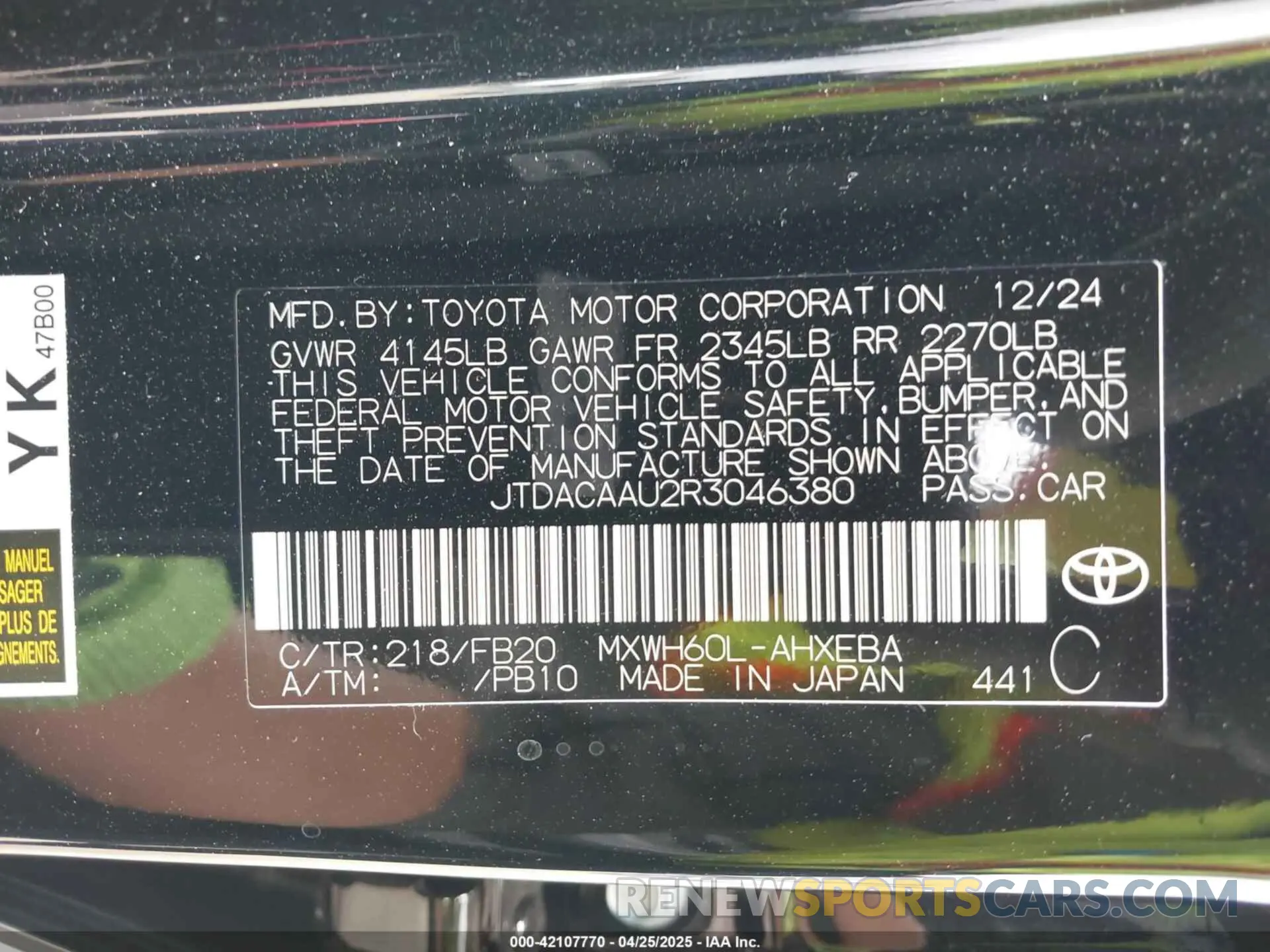 9 fotografías del automóvil dañado JTDACAAU2R3046380 TOYOTA PRIUS 2024