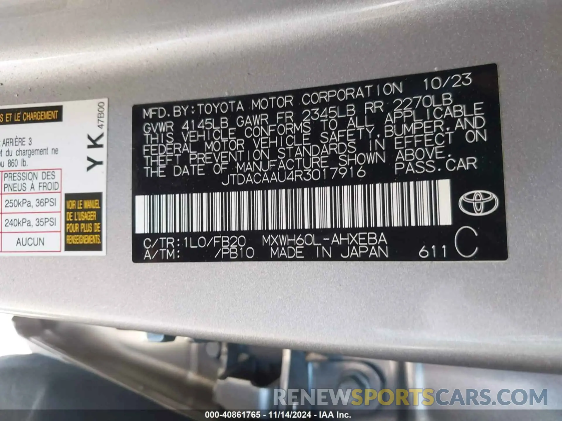 9 fotografías del automóvil dañado JTDACAAU4R3017916 TOYOTA PRIUS 2024
