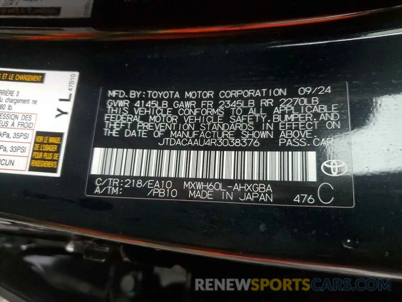 12 fotografías del automóvil dañado JTDACAAU4R3038376 TOYOTA PRIUS 2024