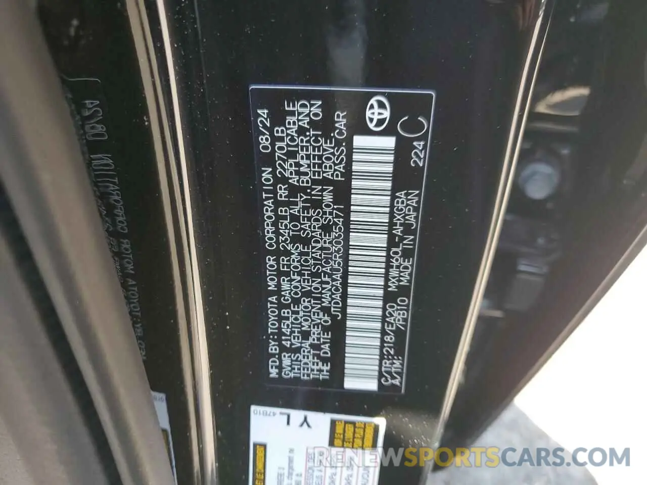 12 fotografías del automóvil dañado JTDACAAU5R3035471 TOYOTA PRIUS 2024