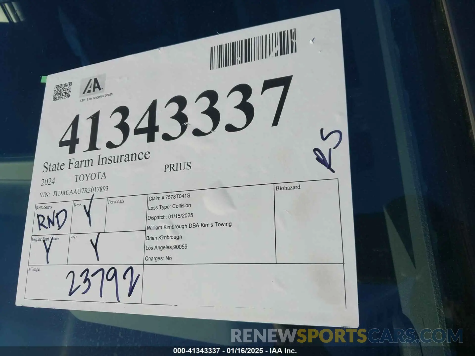 18 fotografías del automóvil dañado JTDACAAU7R3017893 TOYOTA PRIUS 2024