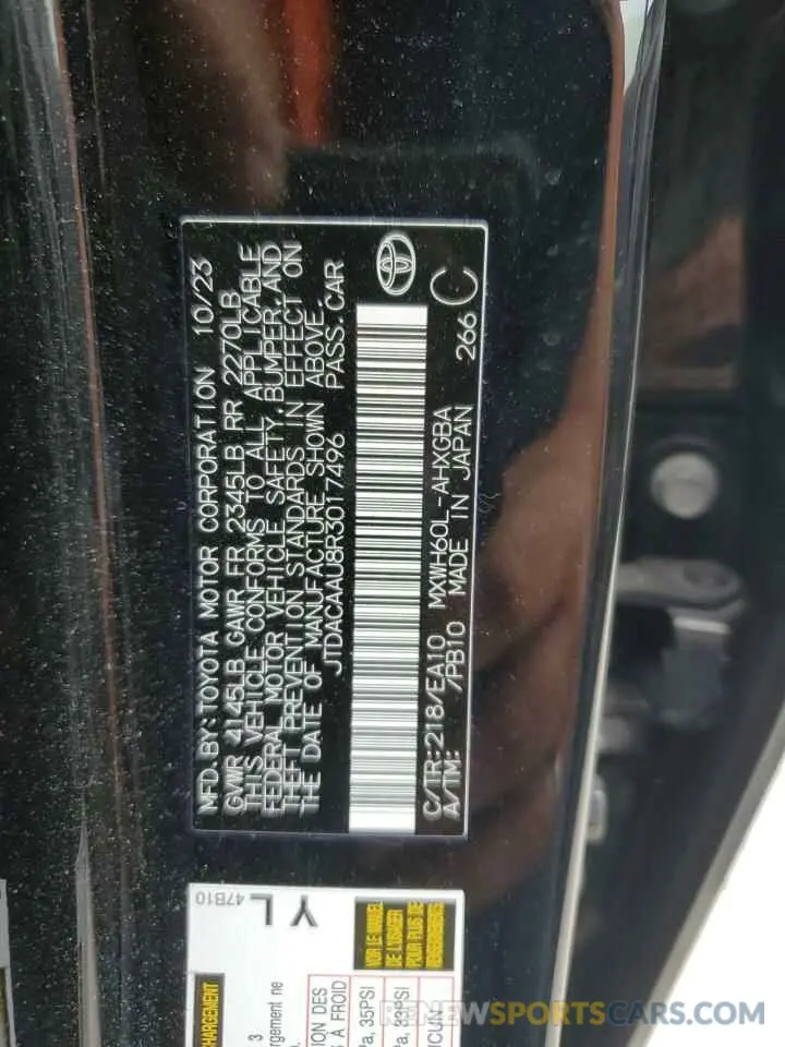13 fotografías del automóvil dañado JTDACAAU8R3017496 TOYOTA PRIUS 2024