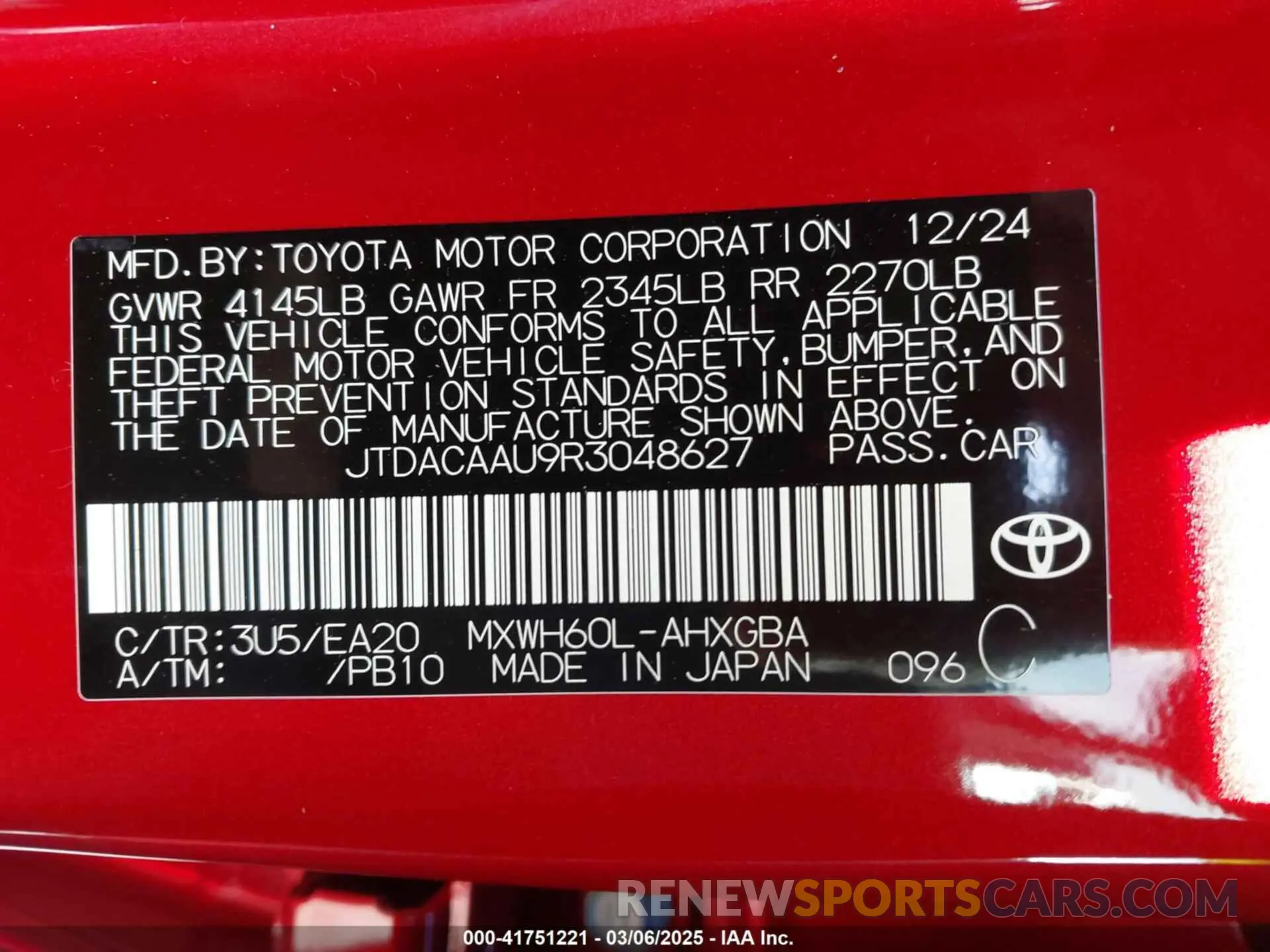 9 fotografías del automóvil dañado JTDACAAU9R3048627 TOYOTA PRIUS 2024