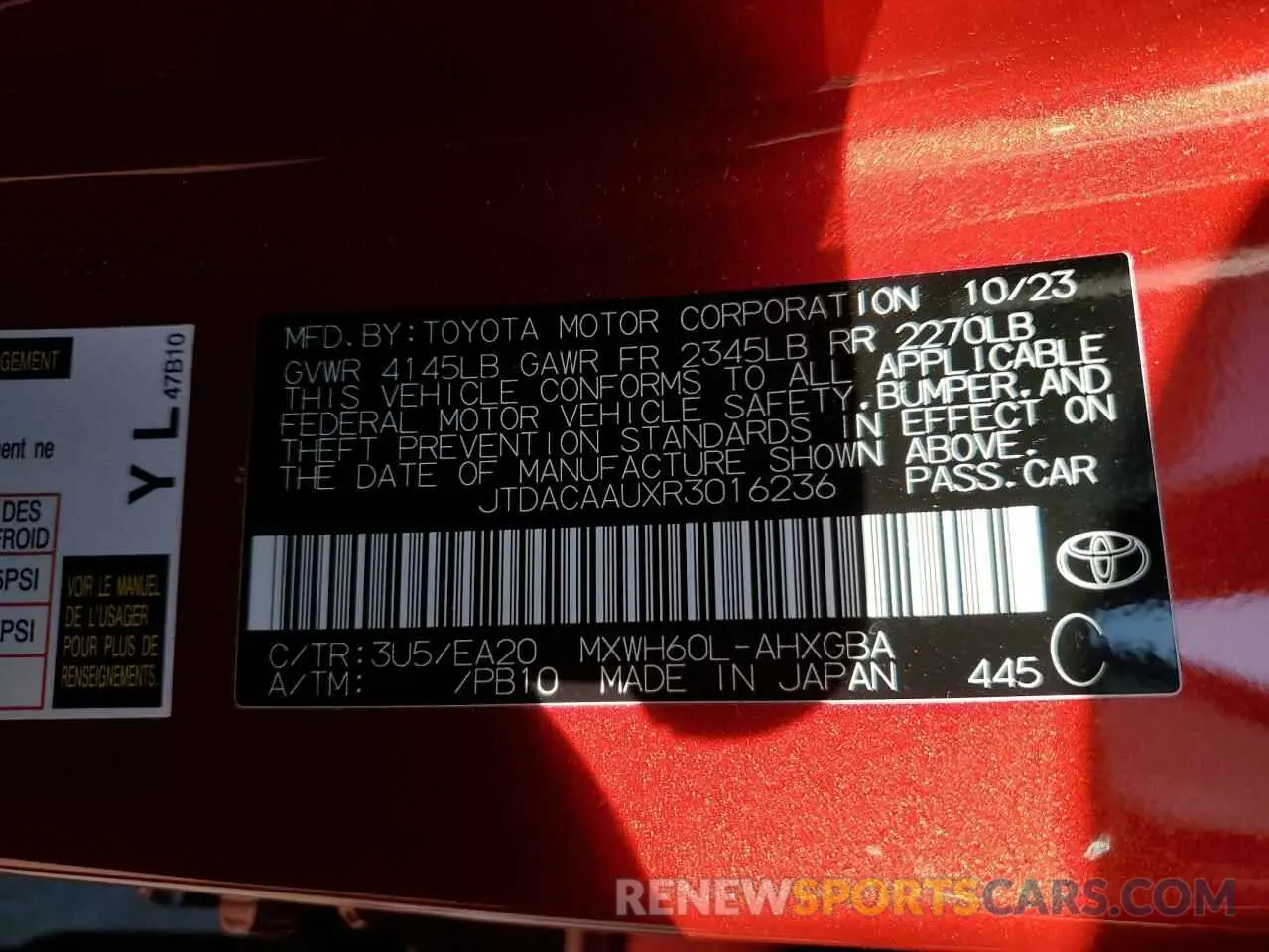 12 fotografías del automóvil dañado JTDACAAUXR3016236 TOYOTA PRIUS 2024
