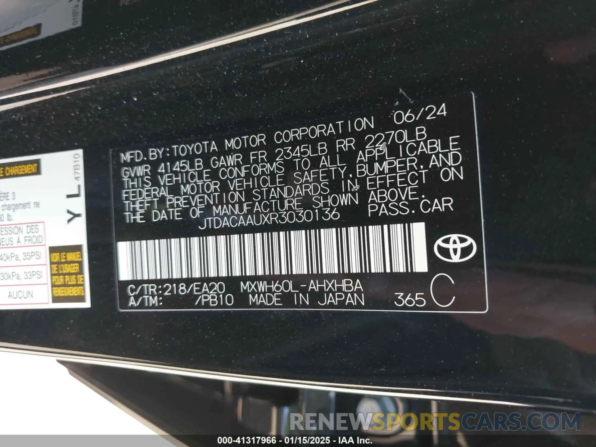 9 fotografías del automóvil dañado JTDACAAUXR3030136 TOYOTA PRIUS 2024